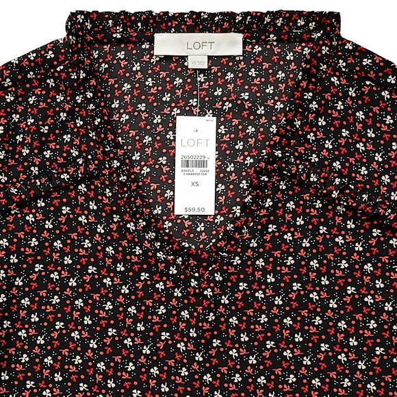 New LOFT Black Floral Dot Ruffle Blouse XS - Picture 4 of 8